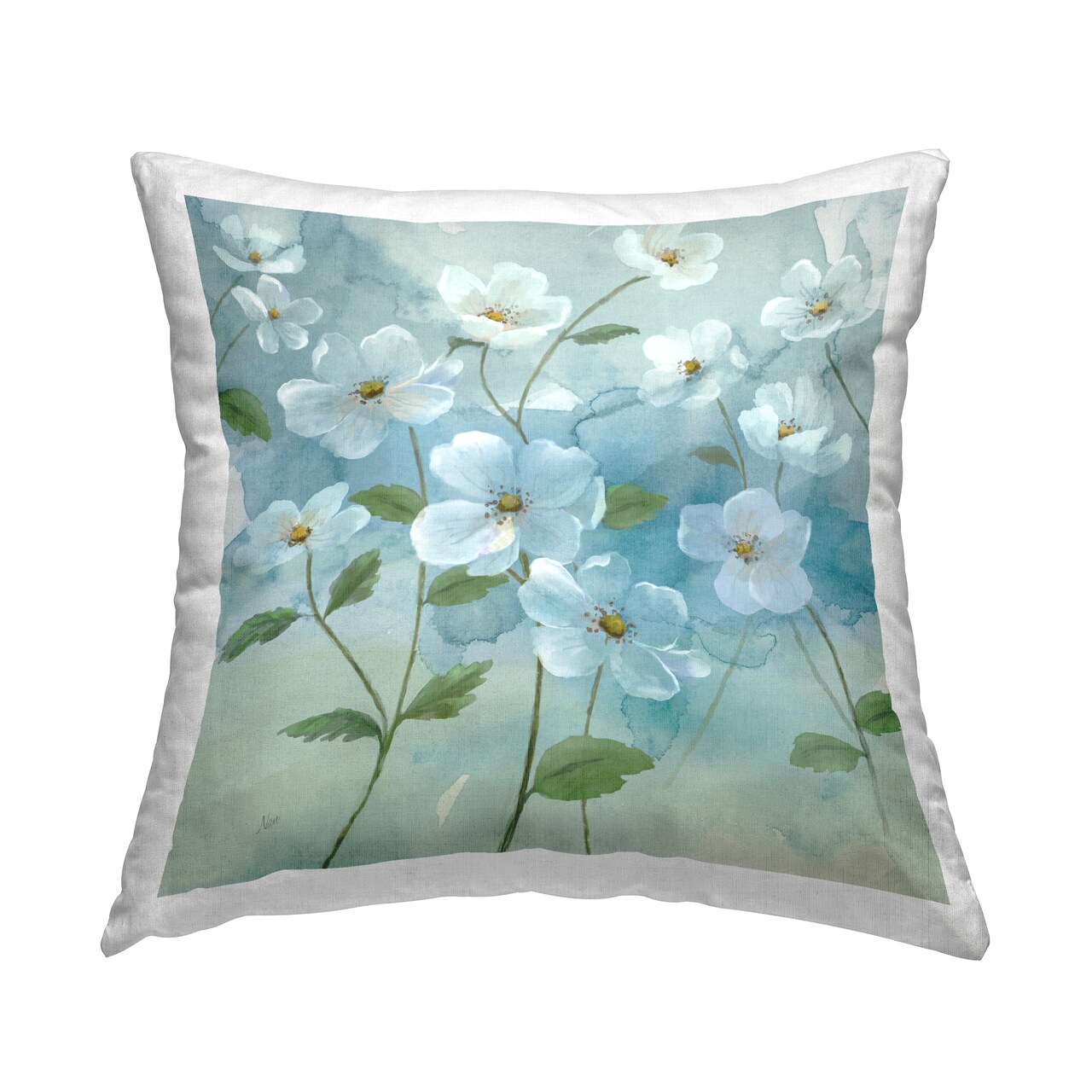 Bountiful White Flowers Decorative Printed Throw Pillow Design by Nan, 18 x 7 x 18
